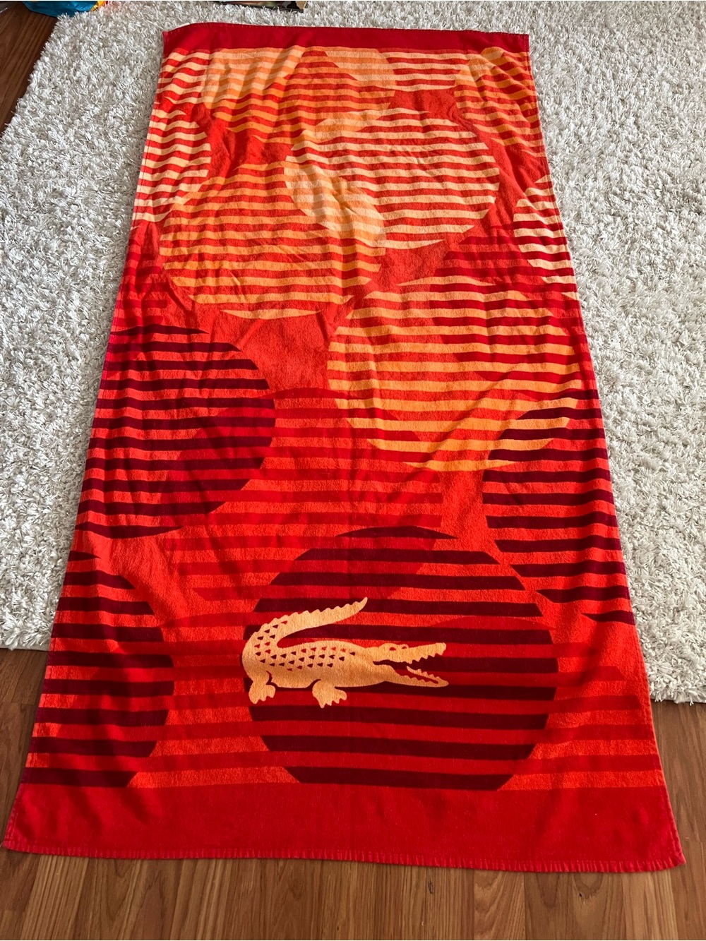 Lacoste ORANGE Bath‎ Towel 100% ORGANIC Cotton Big Crocodile Logo
